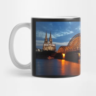 Cologne Cathedral, Dom, Hohenzollern Bridge, dusk, Cologne, Germany Mug